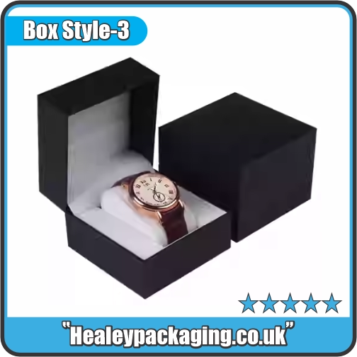 Rigid watch gift box with soft insert.