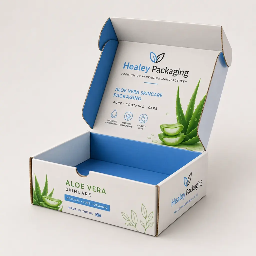 Custom aloe vera mailer box with branded interior printing