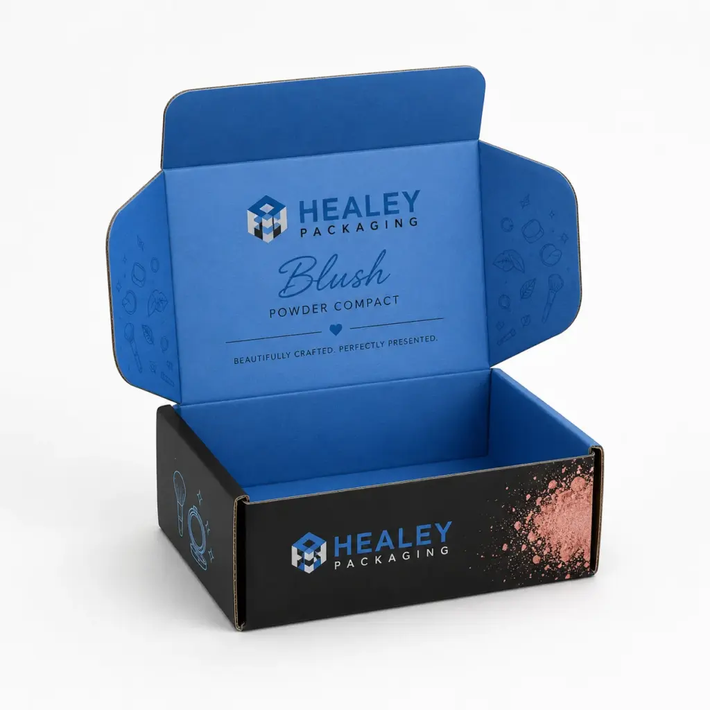 Custom blush mailer box with branded interior printing