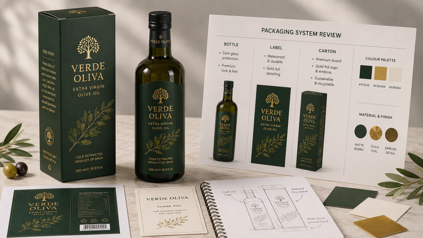 Bottle, label and printed carton reviewed as one packaging system