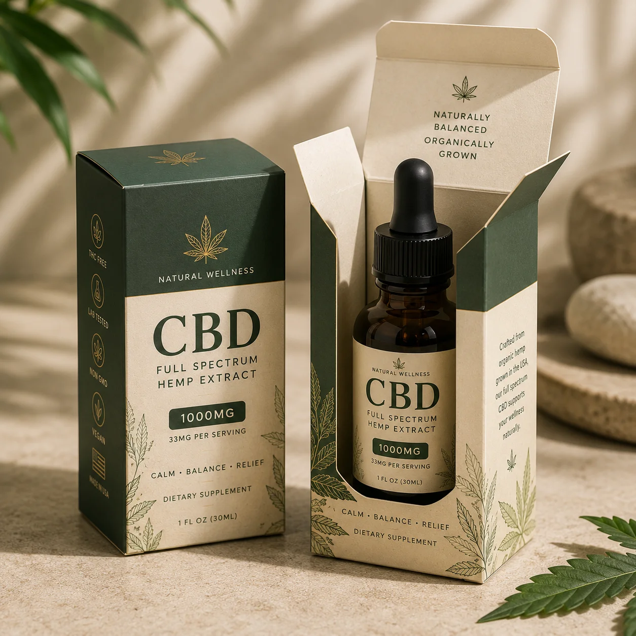 Reverse tuck end box for CBD product packaging