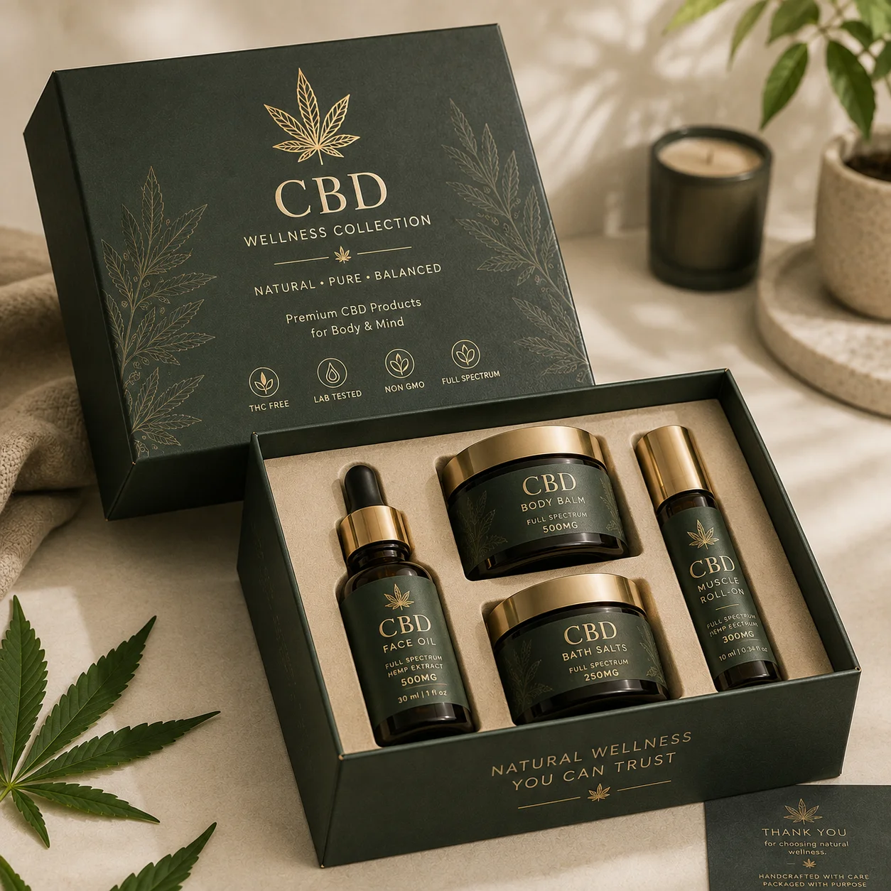 Two piece rigid box for premium CBD gift sets