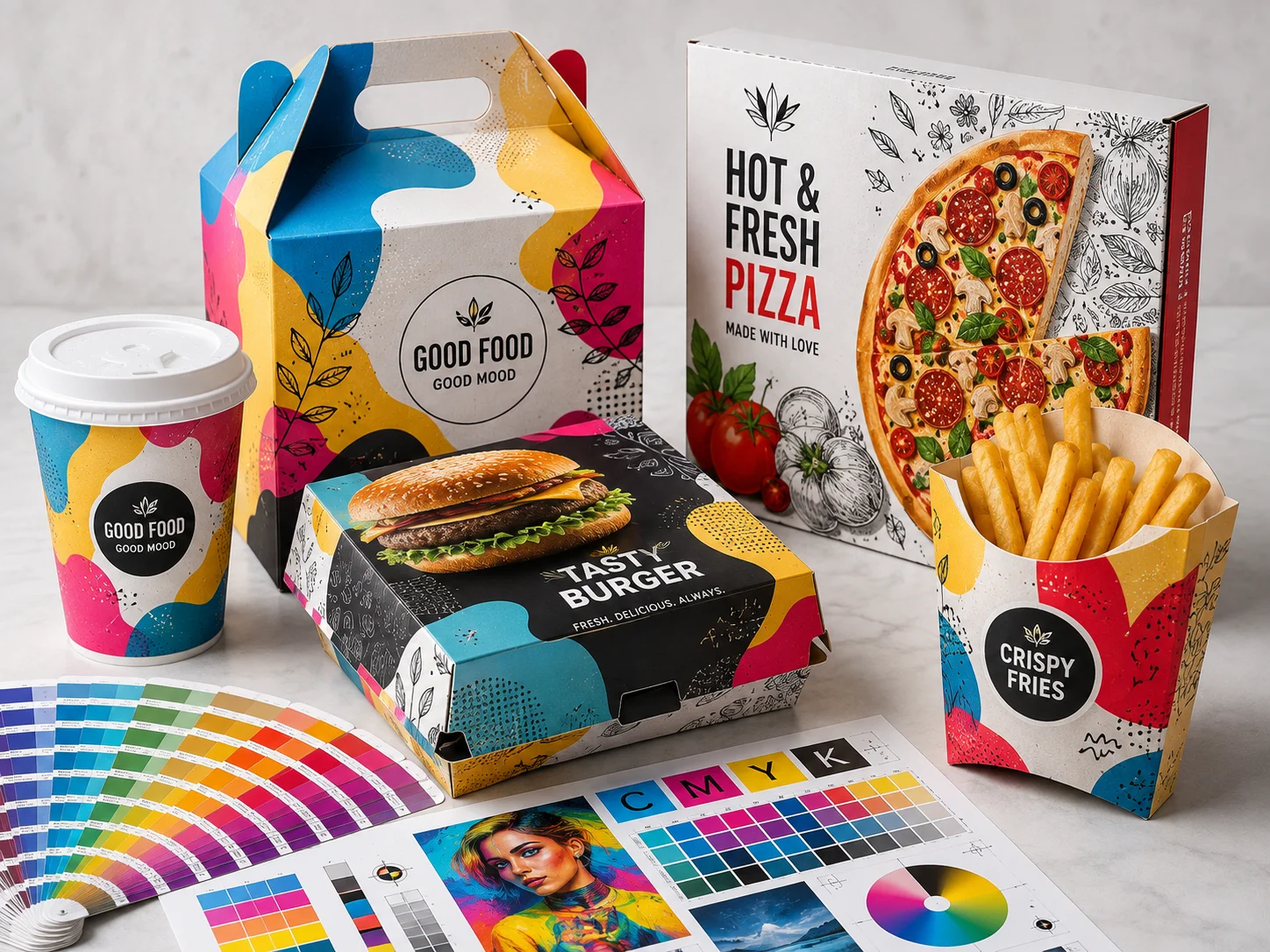 CMYK printed food packaging with detailed full-colour graphics