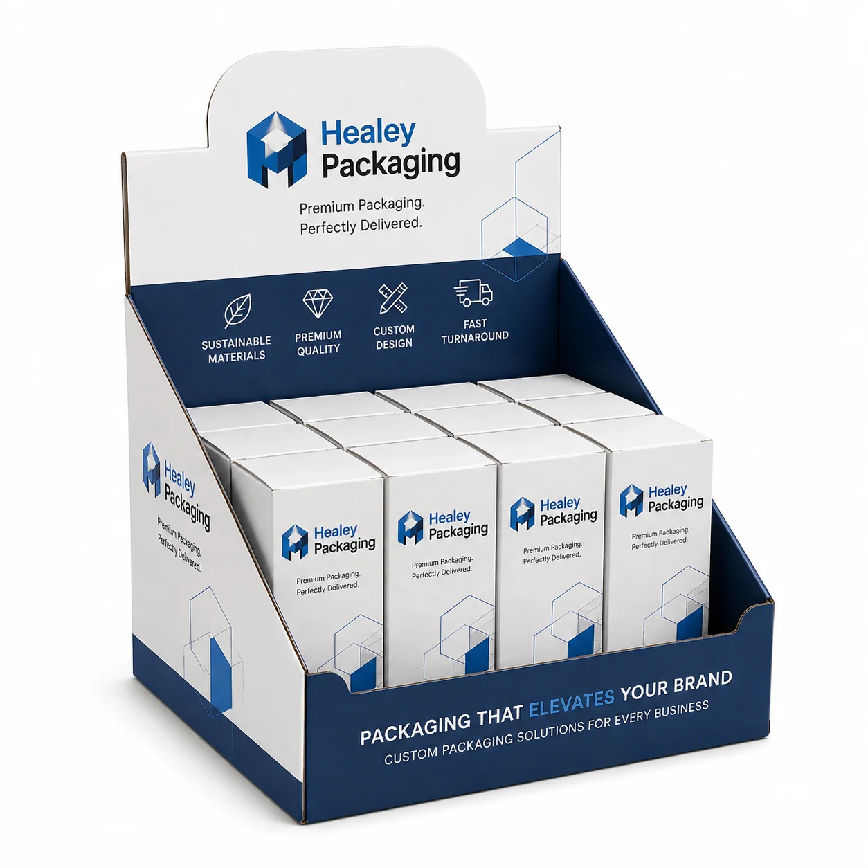 Cardboard counter display box for retail products