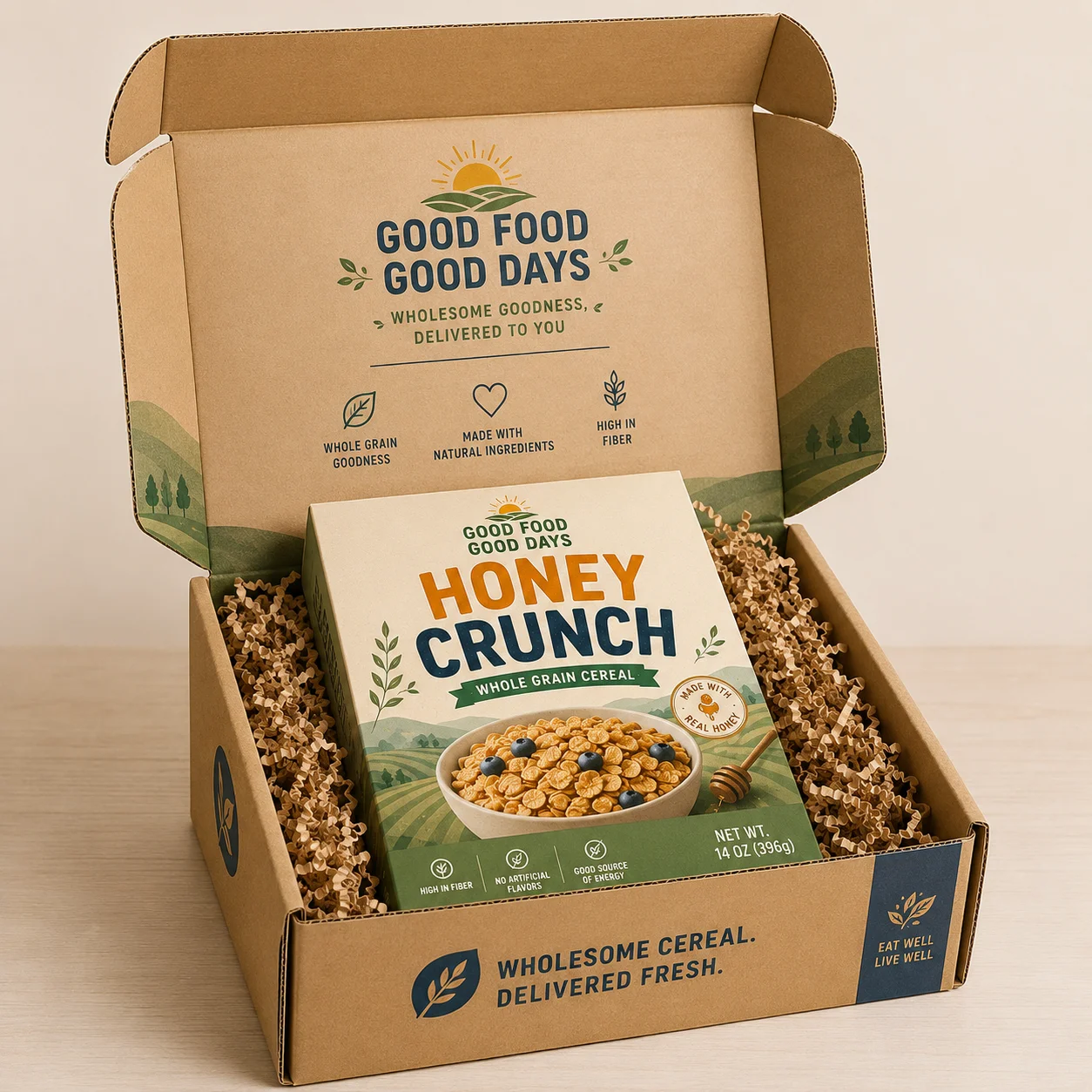 Corrugated mailer box for cereal ecommerce orders