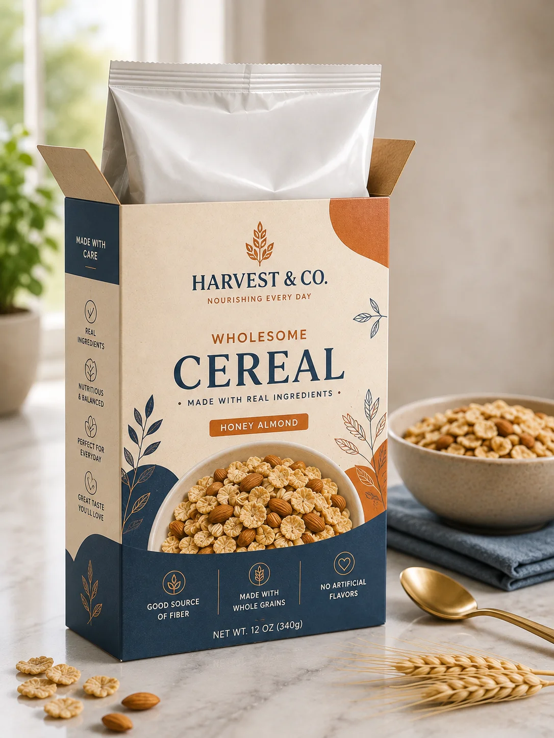 Cereal box with sealed inner food bag for product protection