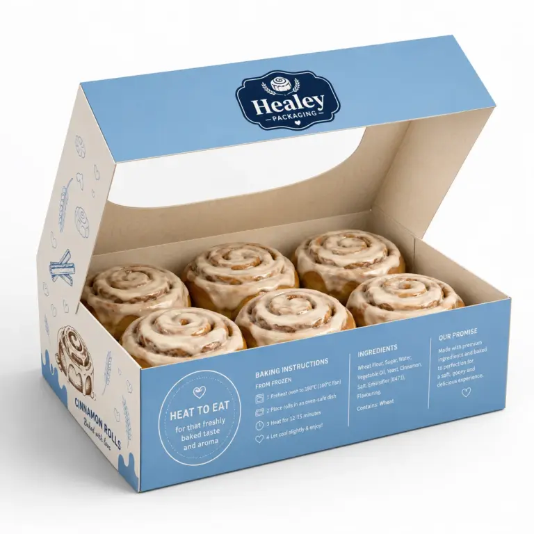 Custom cinnamon roll bakery box for fresh pastry packaging
