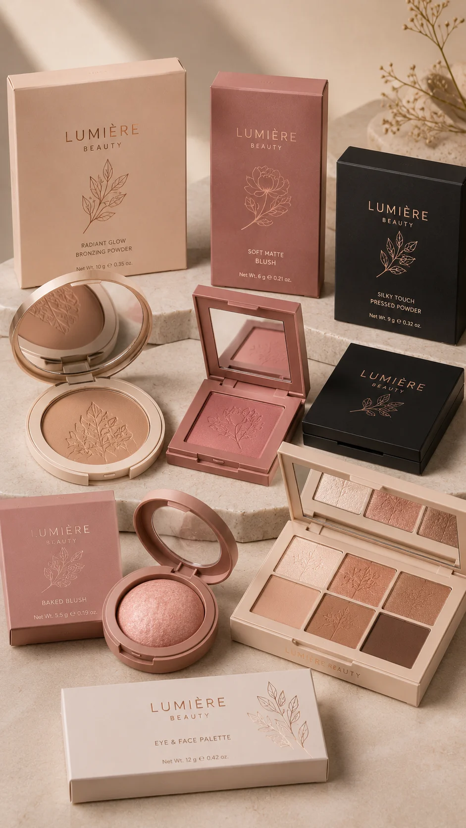 Cosmetic packaging for compacts, blushes and makeup palettes