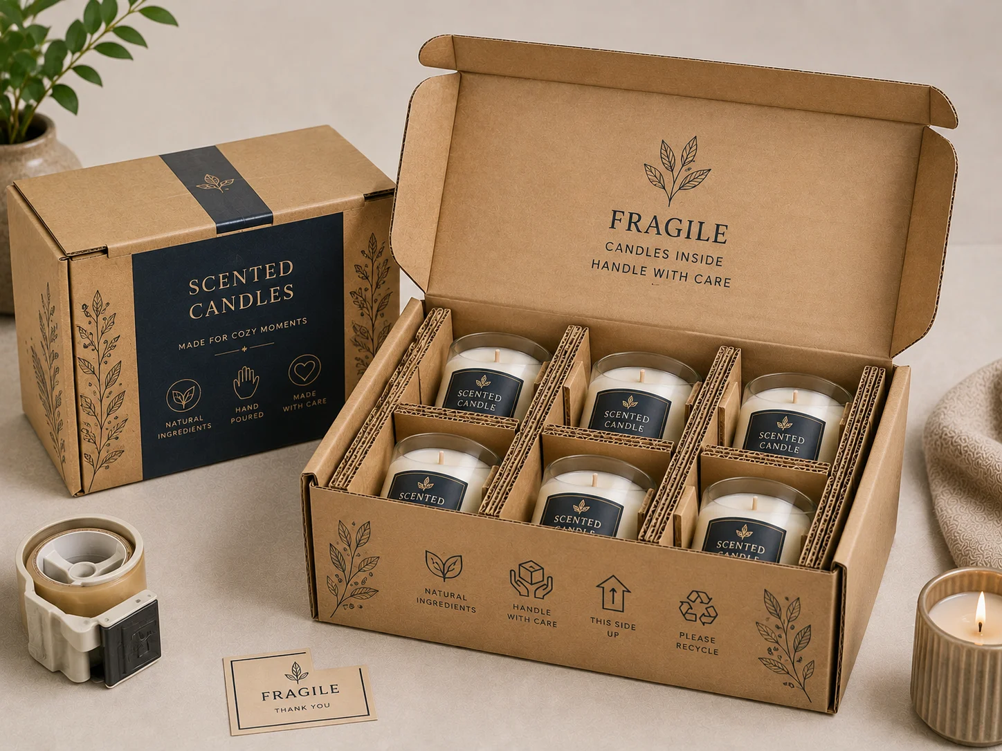 Corrugated packaging used for protective candle shipping