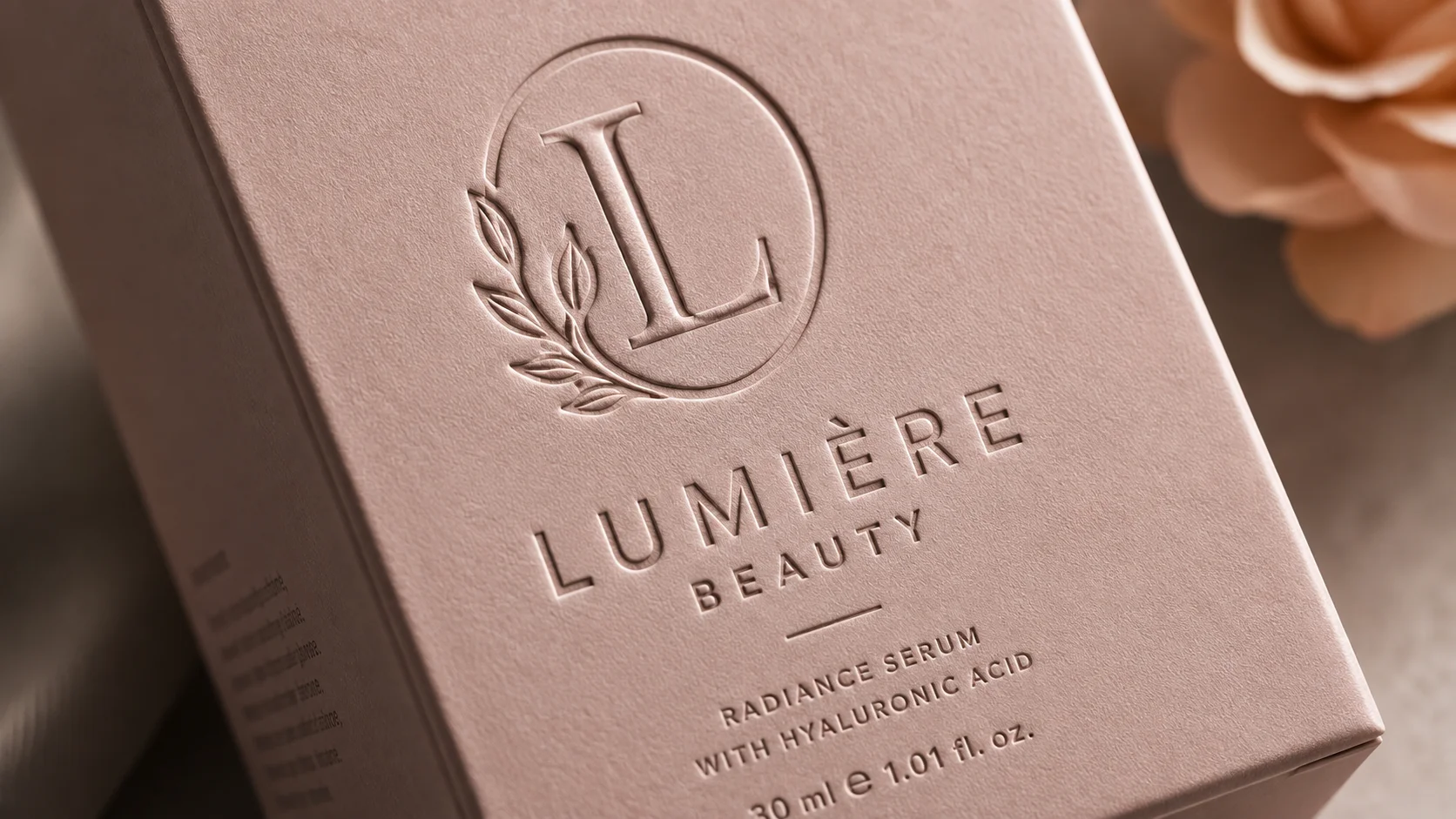Embossed logo depth on premium cosmetic packaging