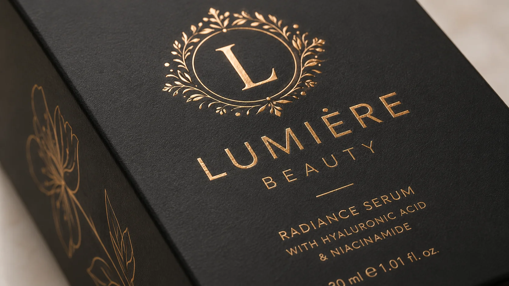 Close-up of accurately registered foil on cosmetic packaging