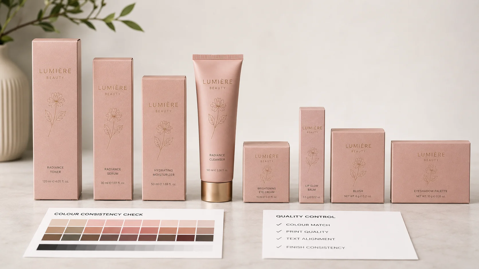 Colour consistency across several cosmetic packaging sizes