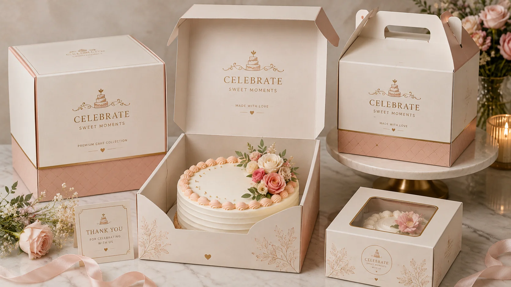 Custom cake packaging boxes for decorated and celebration cakes
