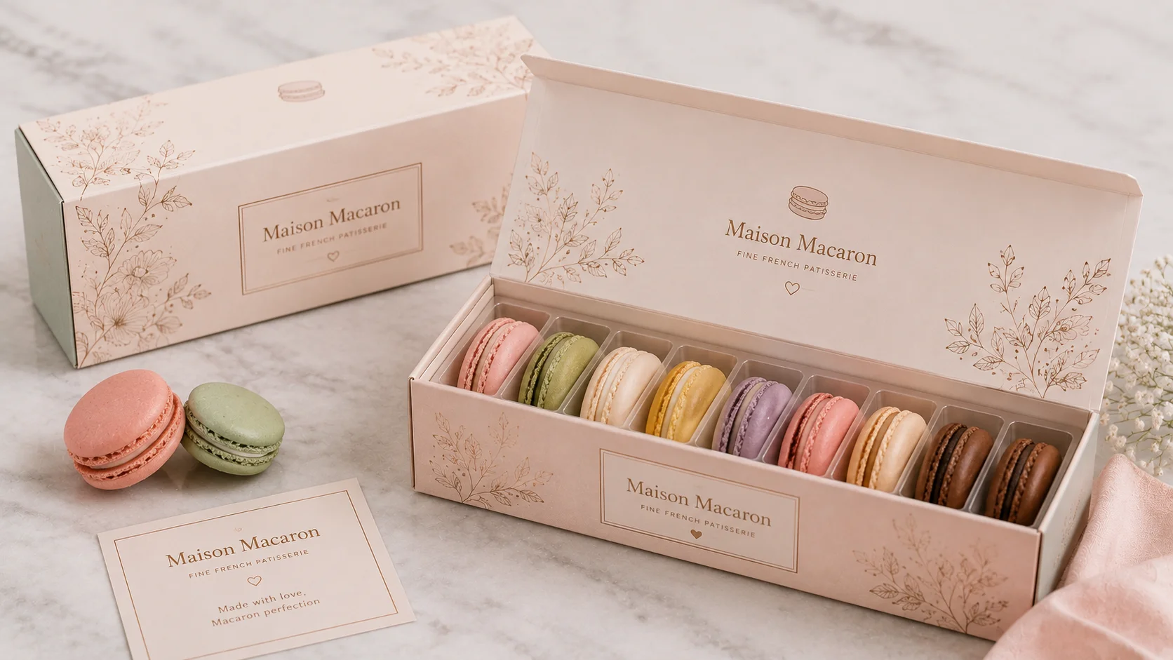 Macaron packaging box with individual product cavities