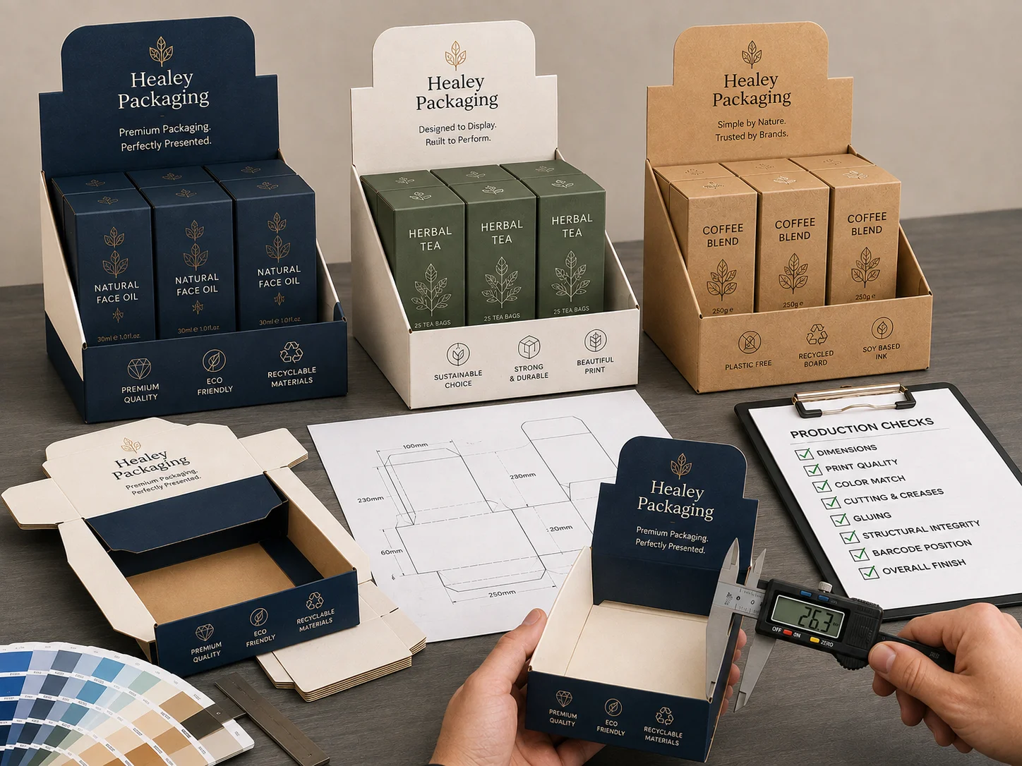 Display packaging samples and production checks