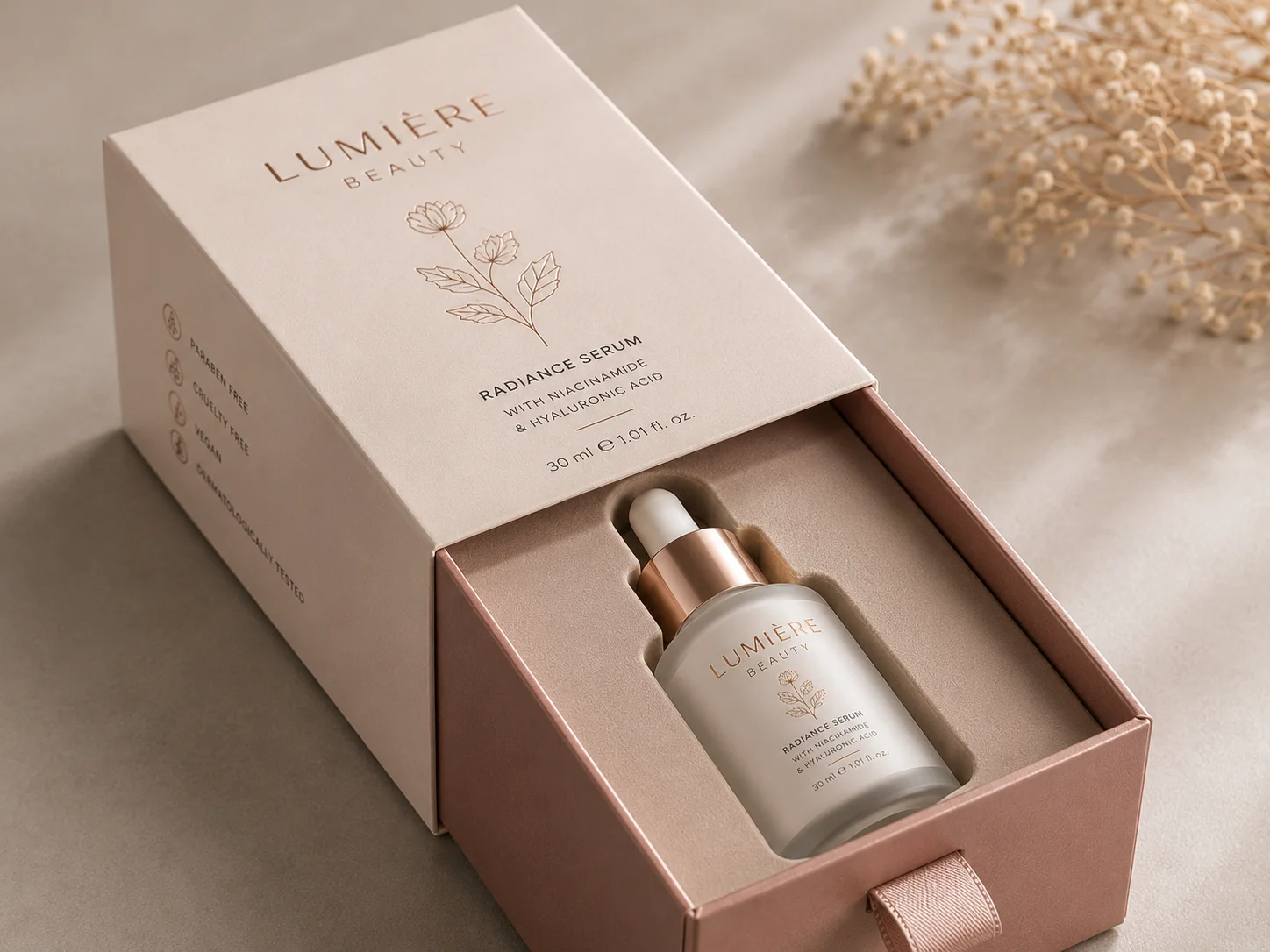 Drawer-style cosmetic packaging with fitted product insert