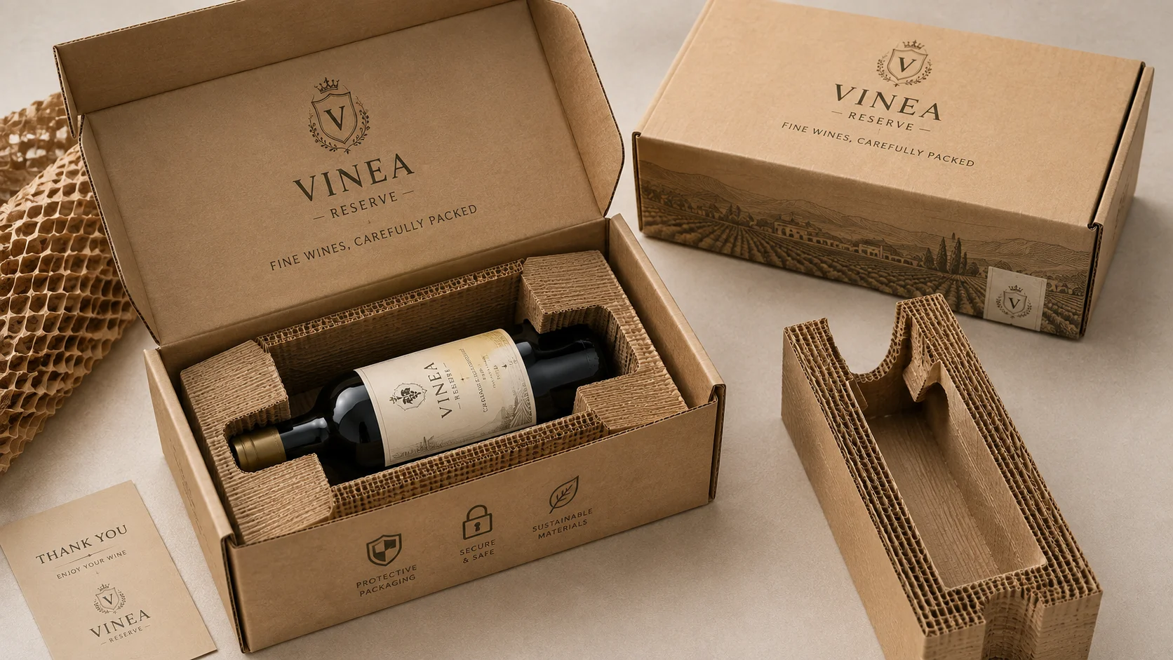 Protective ecommerce bottle packaging with corrugated outer and insert