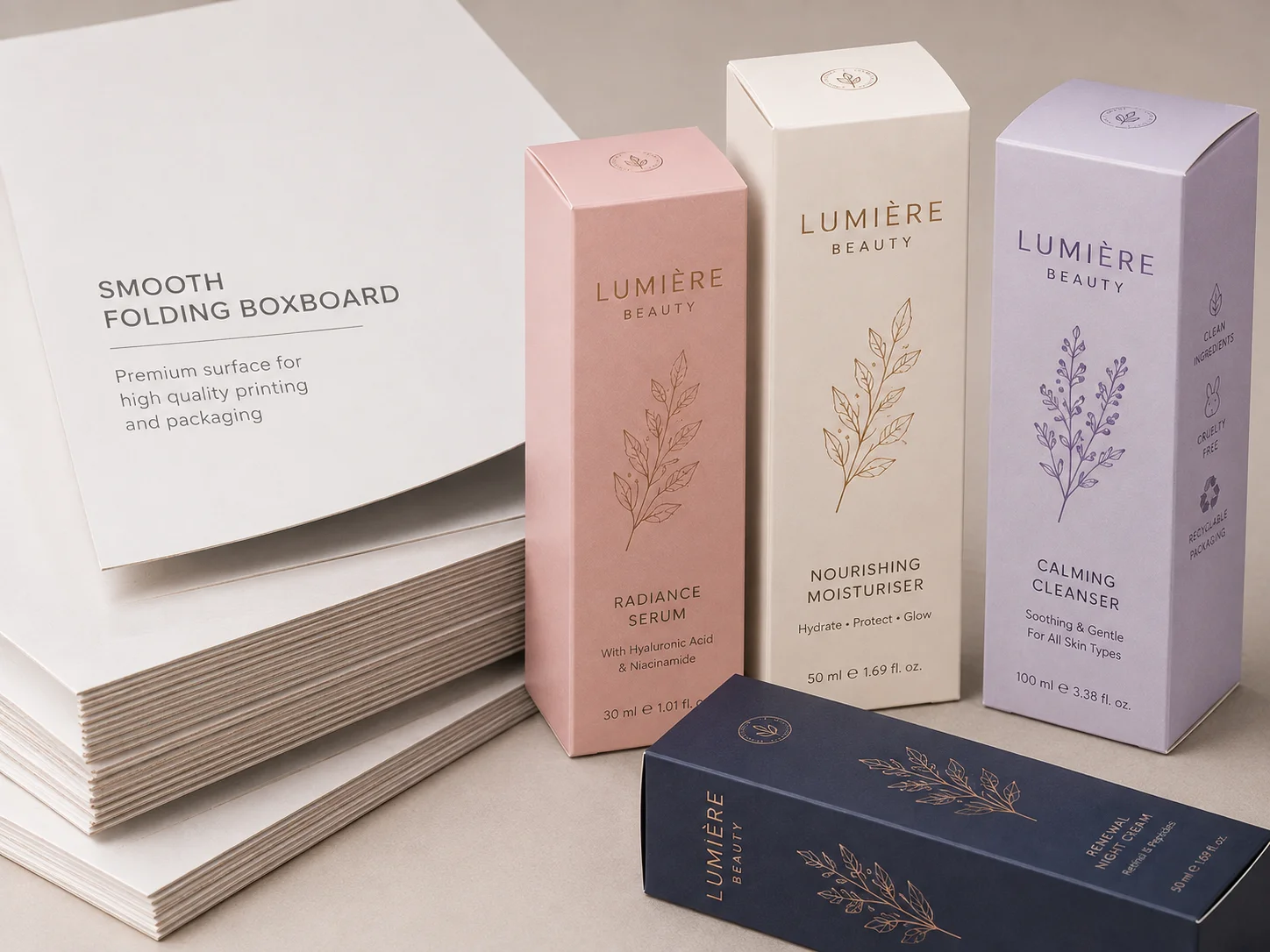 Smooth folding boxboard used for printed cosmetic cartons