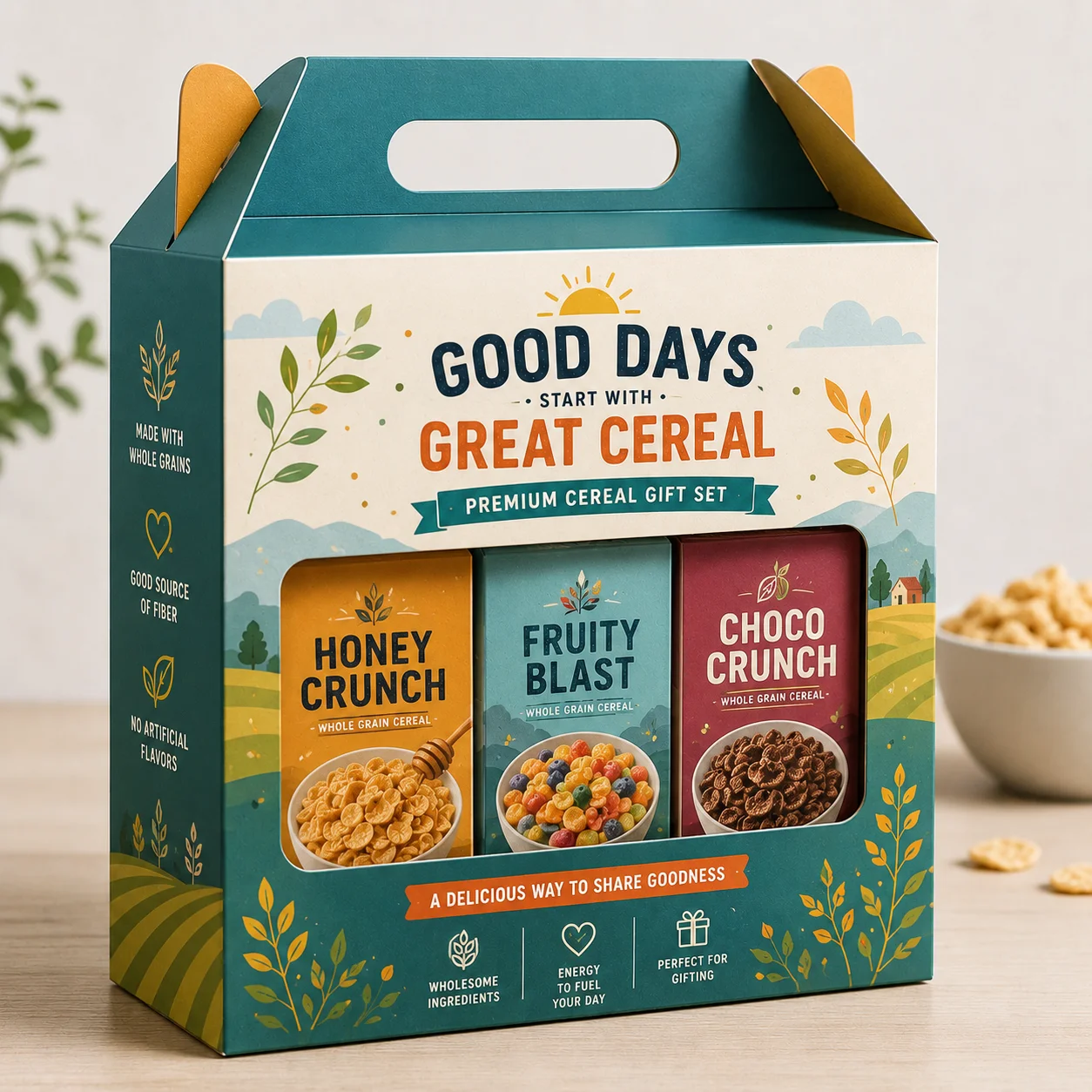 Gable box for cereal gift sets and promotional packs