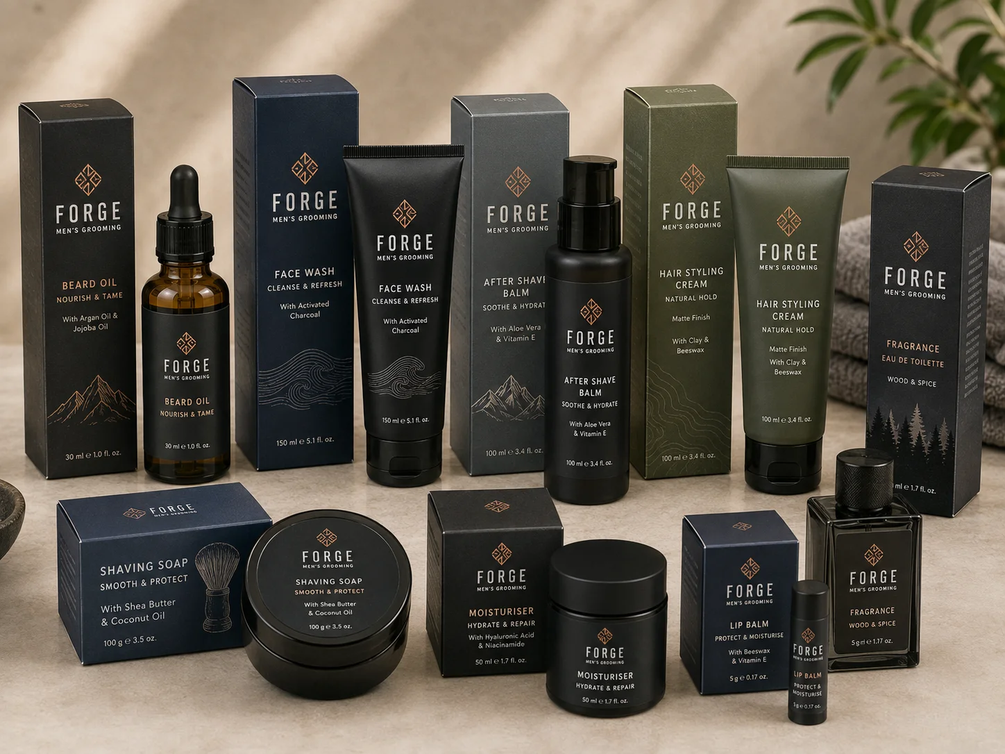Men's grooming products in custom retail packaging
