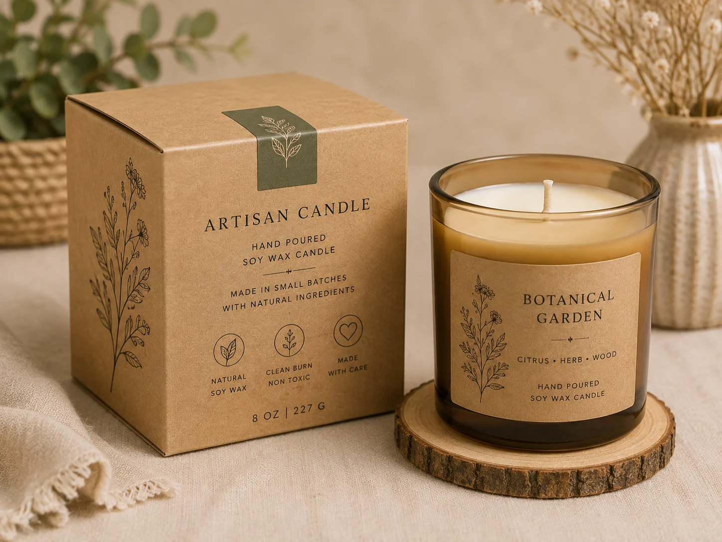 Natural kraft packaging used for an artisan candle