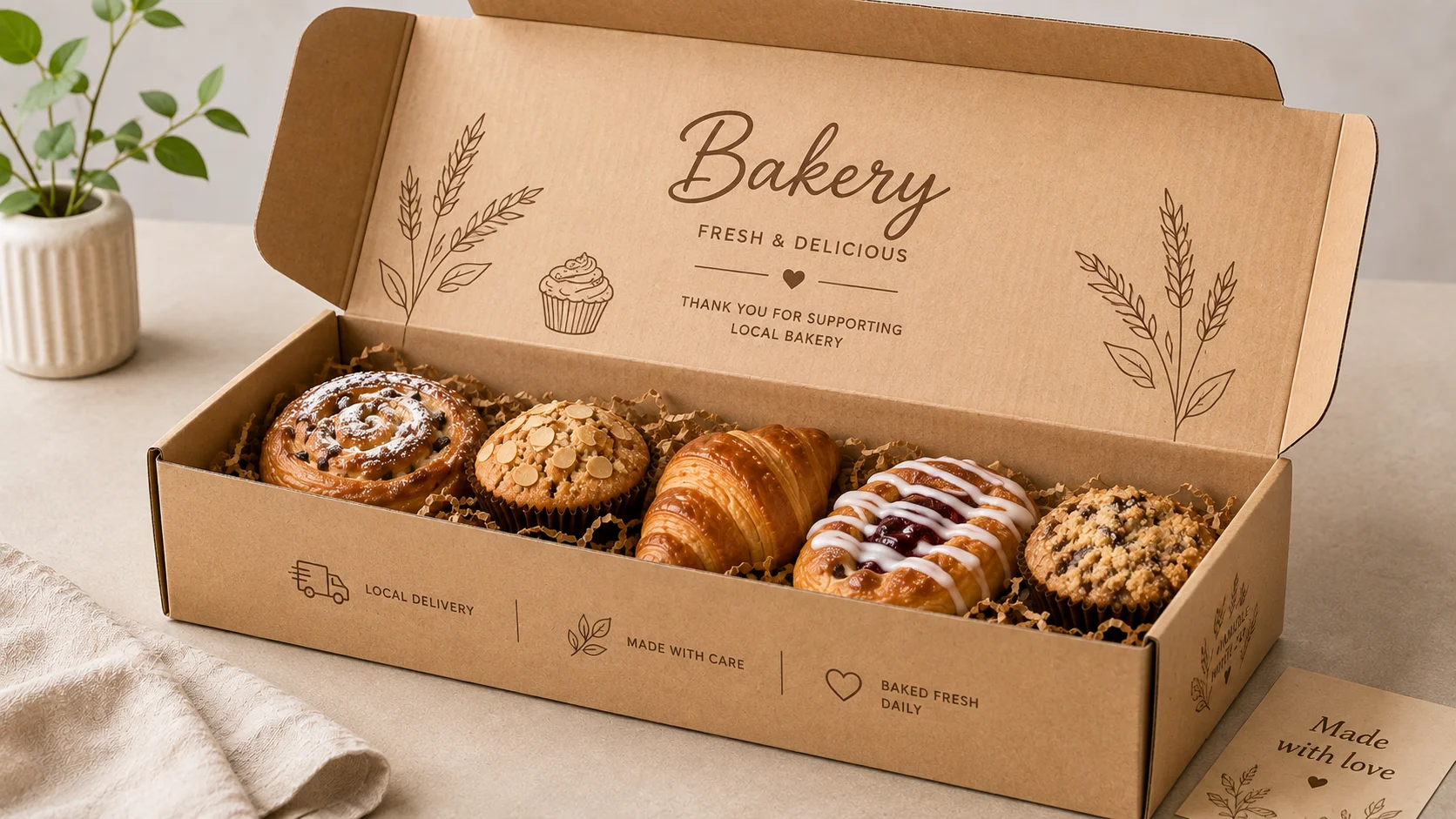 Printed bakery mailer box for local delivery and grouped orders