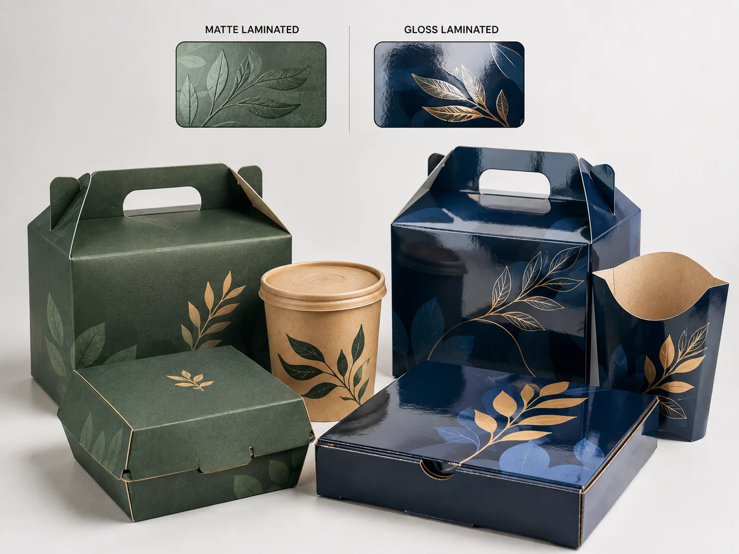Matt and gloss laminated food packaging surfaces