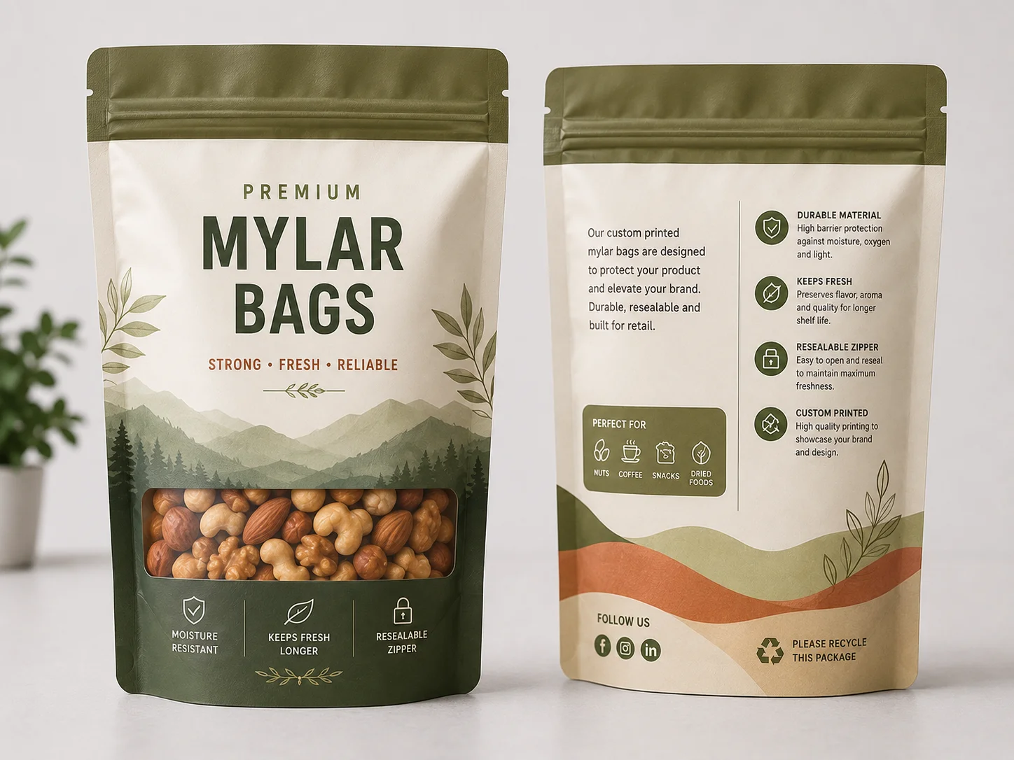 Custom printed mylar bags for retail packaging