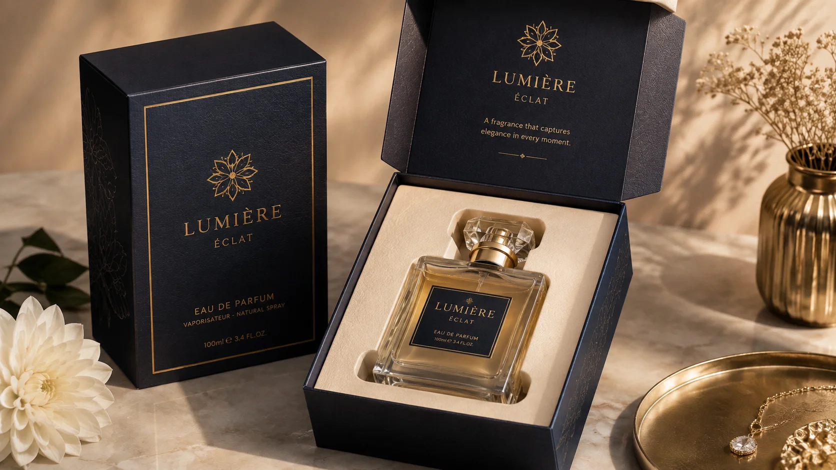 Premium perfume bottle packaging with fitted internal support