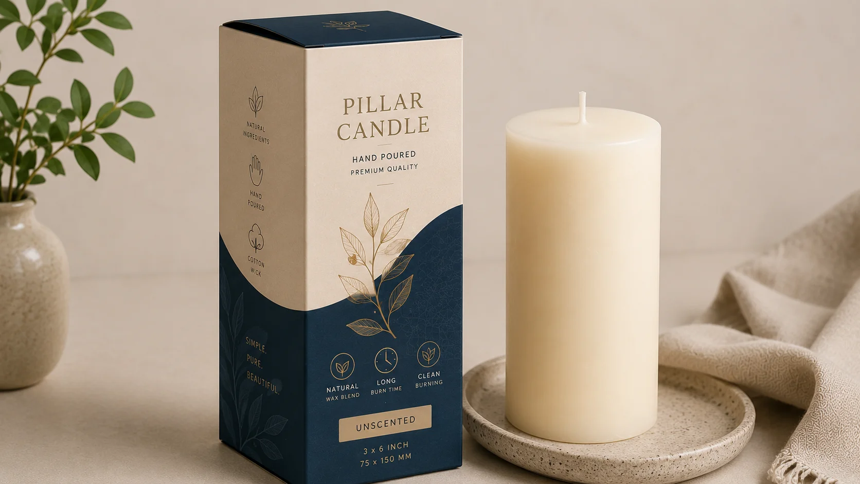 Tall carton packaging designed for a pillar candle