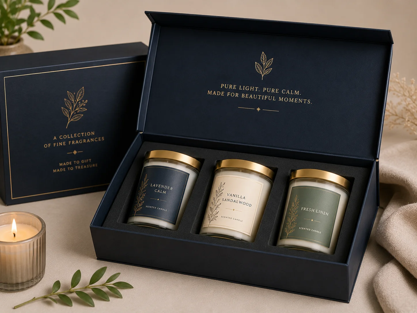 Premium rigid presentation box used for candle gifting