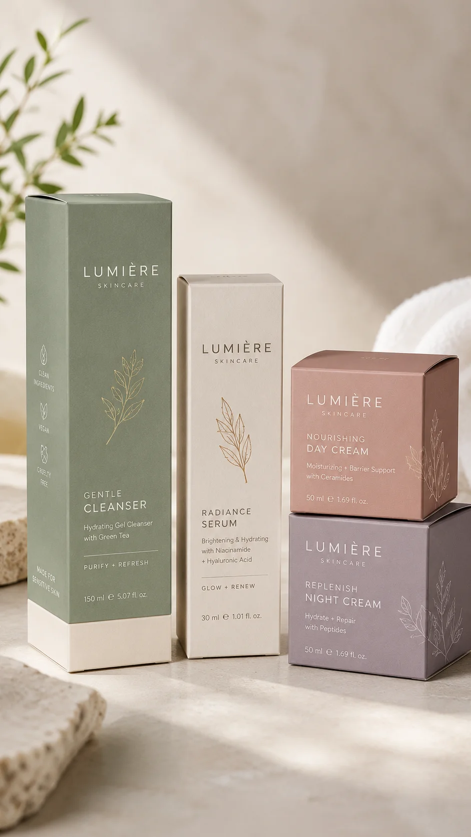 Skincare packaging boxes for serum bottles, creams and cleansers