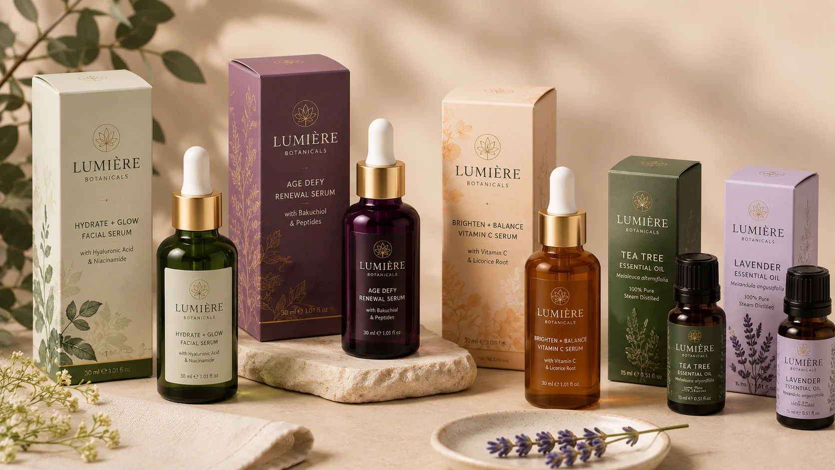 Custom bottle packaging for skincare serums and essential oils