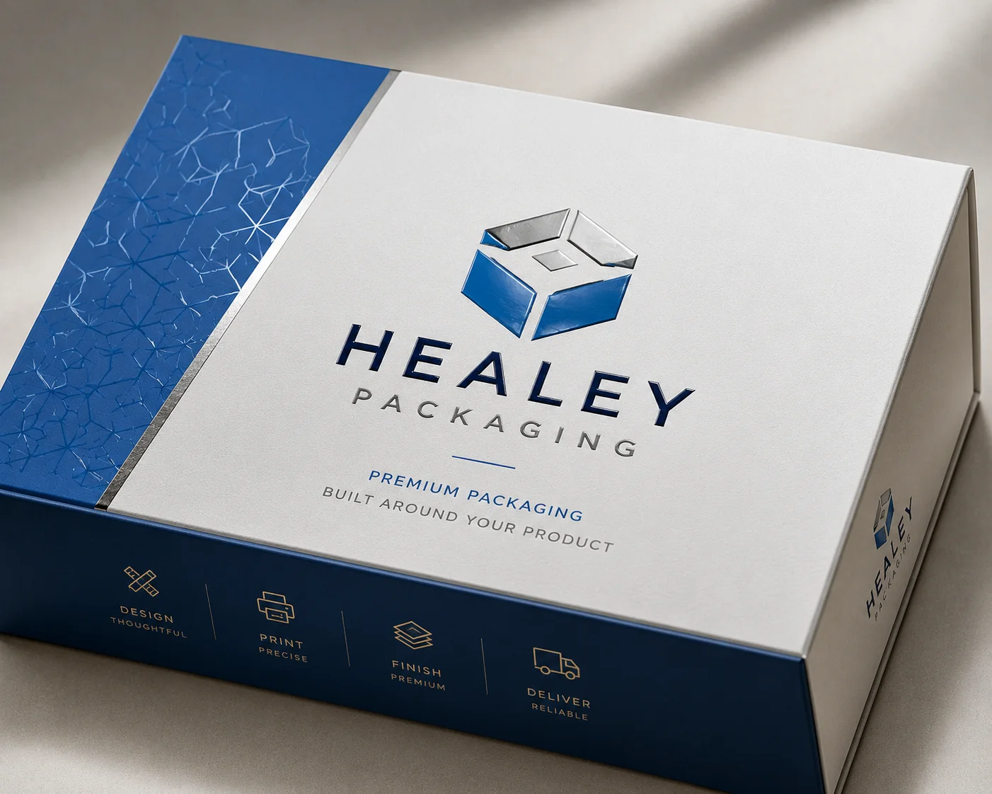 Spot UV detail applied to a printed packaging logo