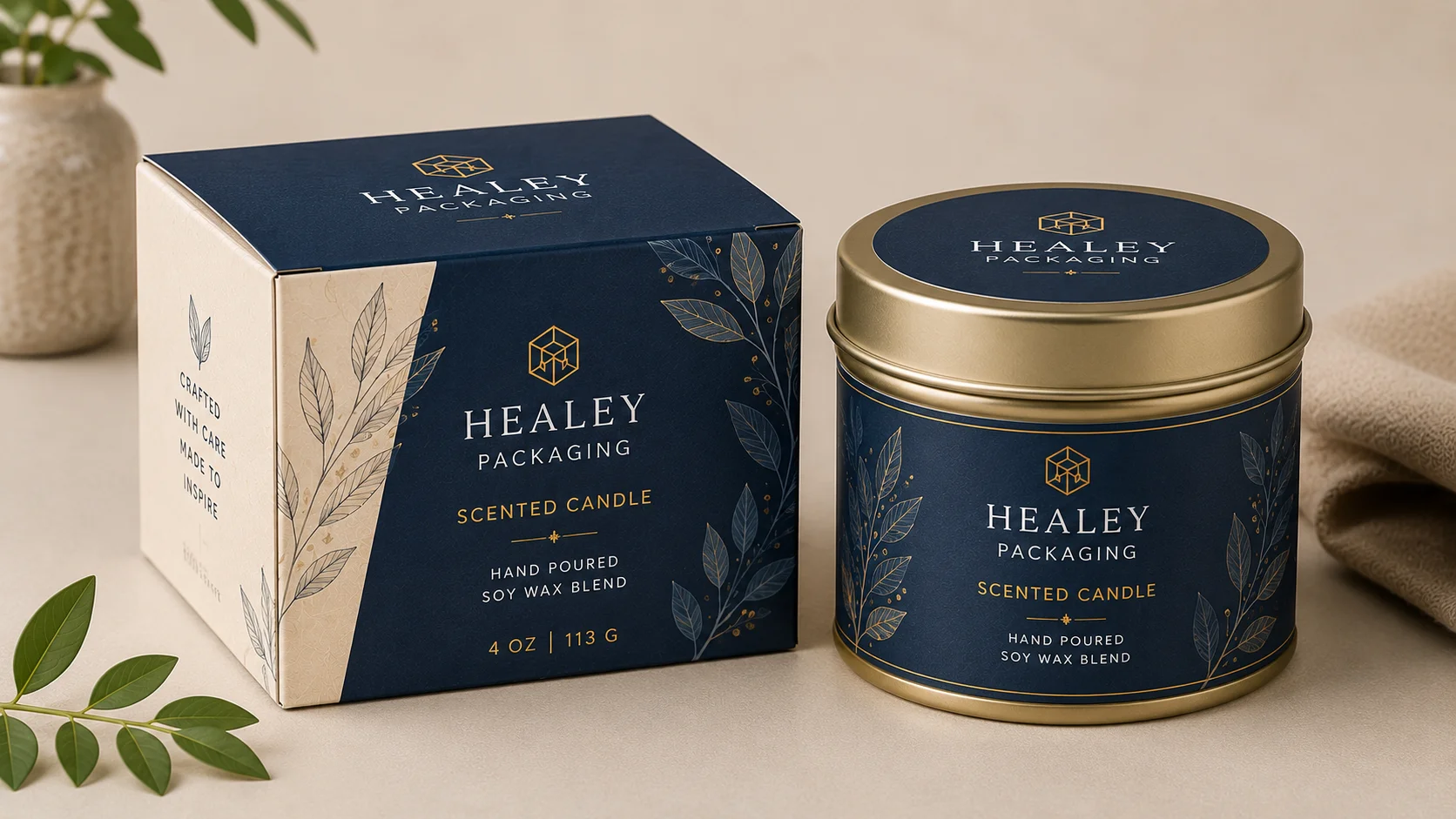 Compact printed packaging for a metal tin candle