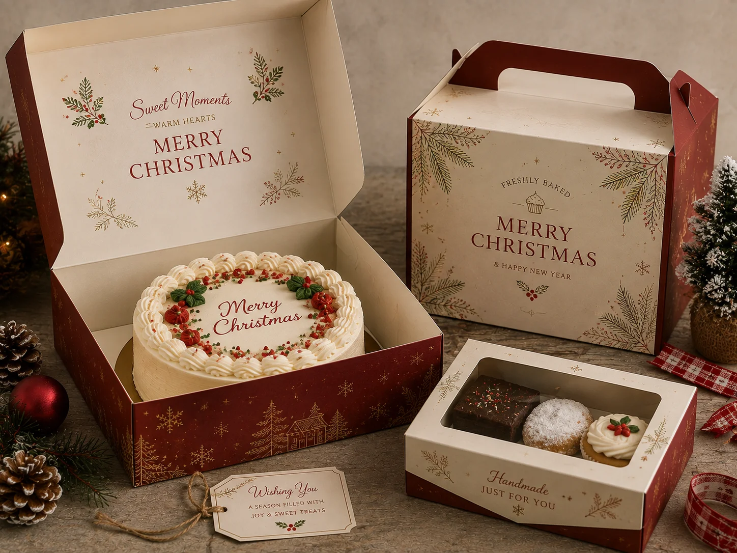 Christmas bakery boxes for cakes and festive treats