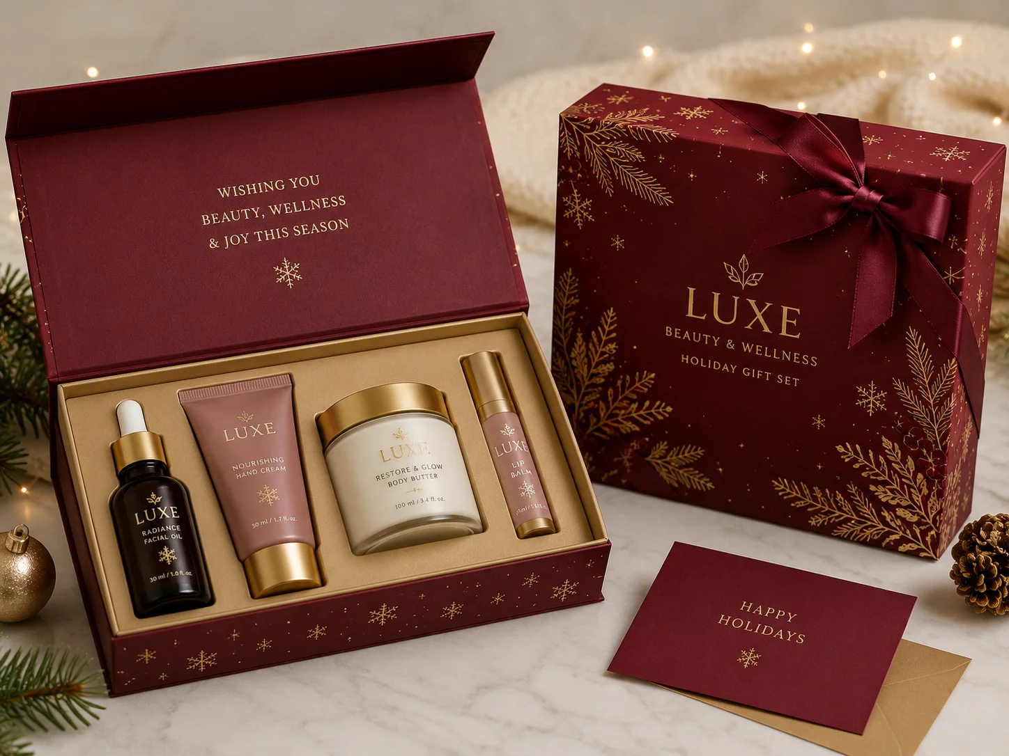 Christmas beauty gift boxes for cosmetic and wellness products