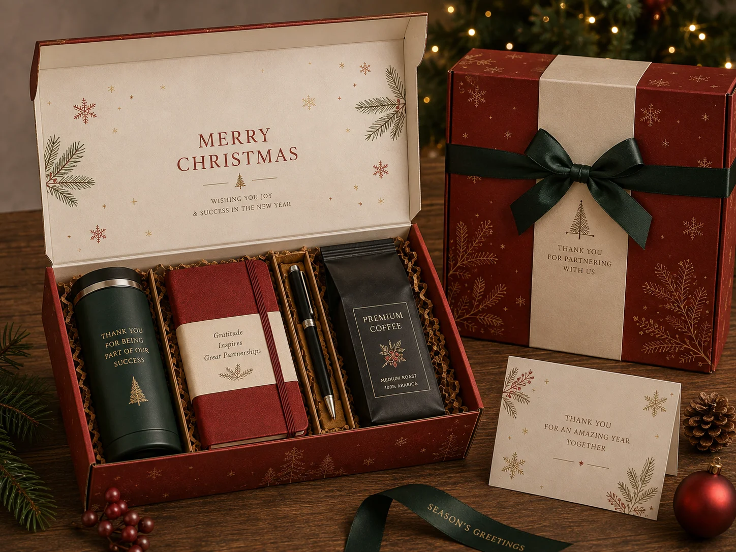 Christmas gift set boxes with organised product presentation