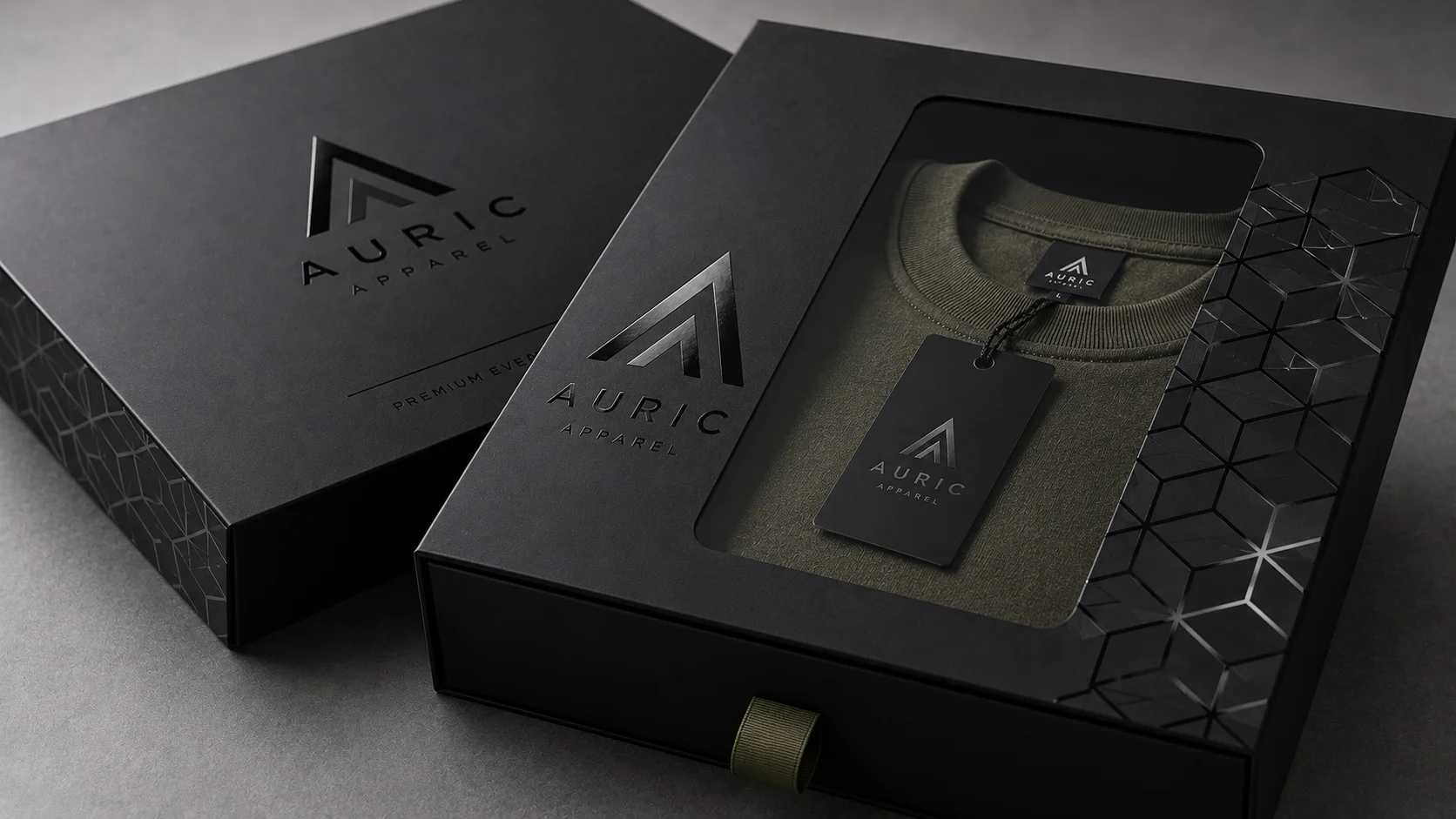 Spot UV and window detail on apparel packaging