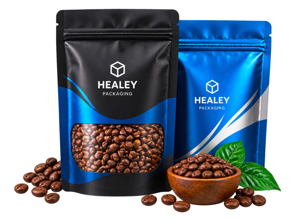 Custom printed Mylar bags with window for coffee beans