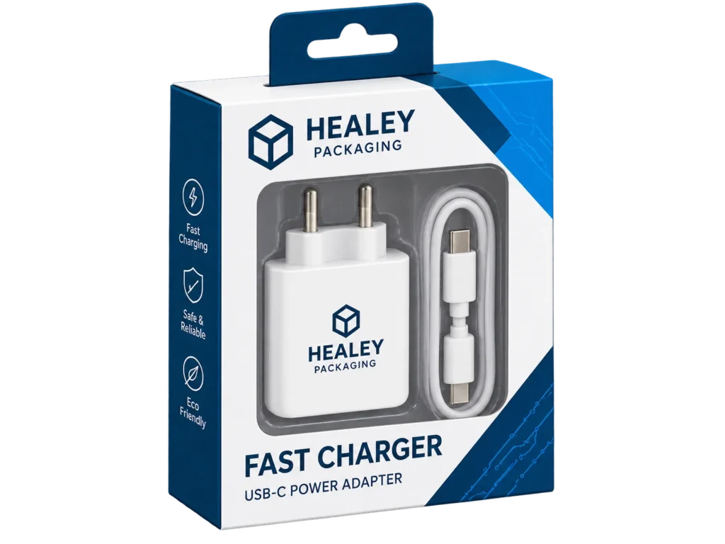 Custom printed charger packaging box with product window