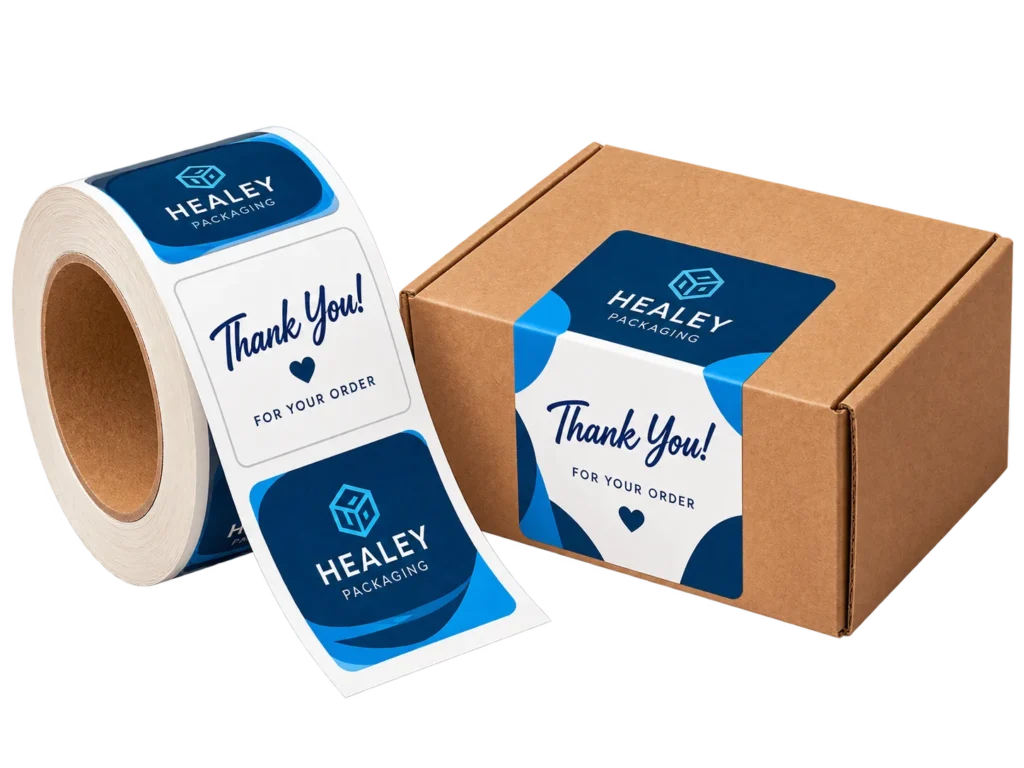 Custom packaging stickers and labels for branded boxes