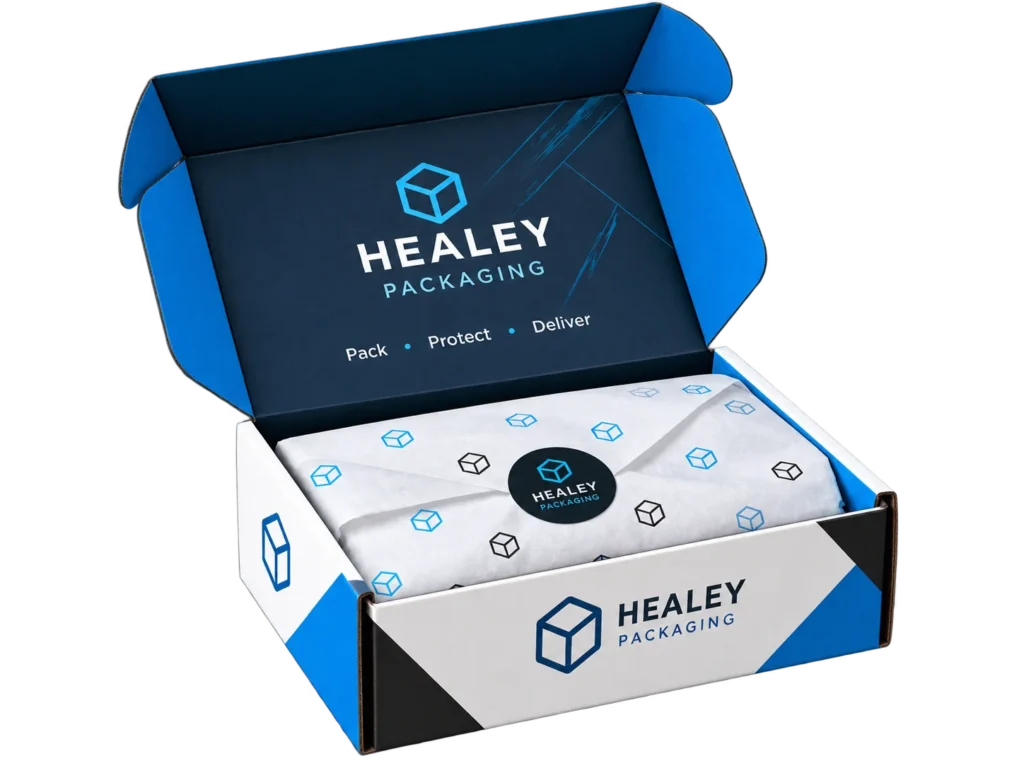 Custom printed ecommerce mailer box with tissue paper