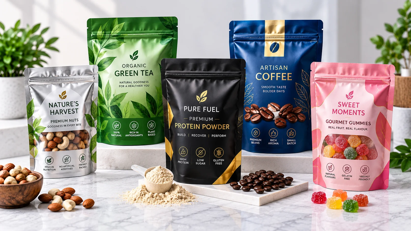 Custom printed Mylar bags with branded retail artwork