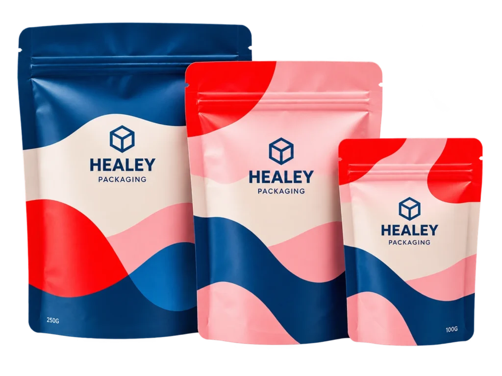 Custom printed resealable Mylar pouches in multiple sizes