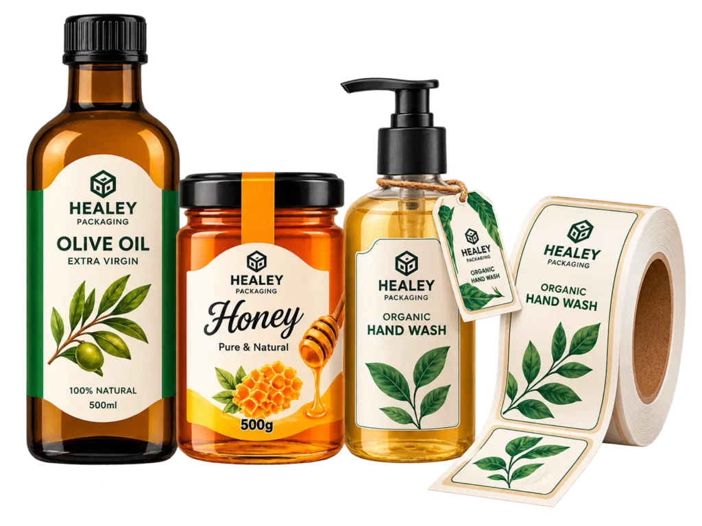 Custom product labels for bottles, jars and packaging