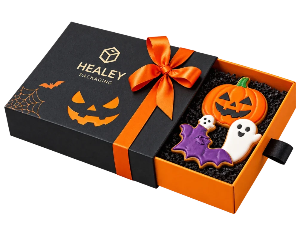 Premium Halloween rigid gift box with ribbon and treats