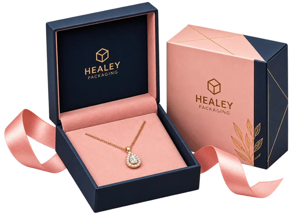 Luxury rigid jewellery box with soft insert for necklace