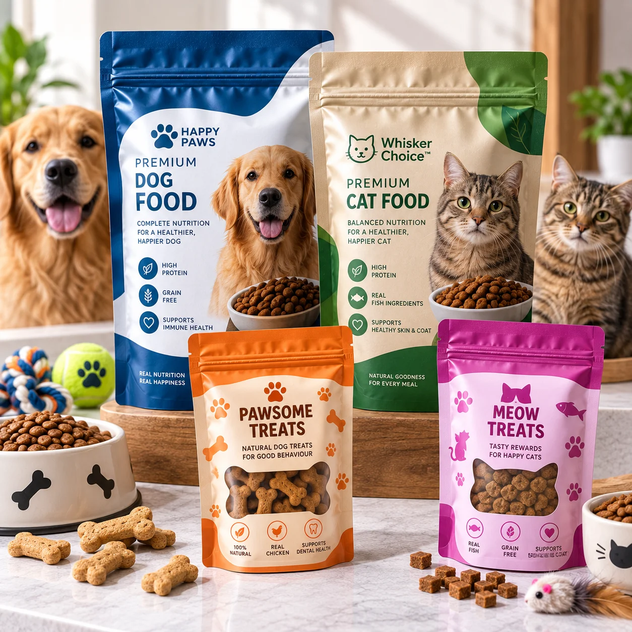 Resealable Mylar bags for pet treats and dry foods