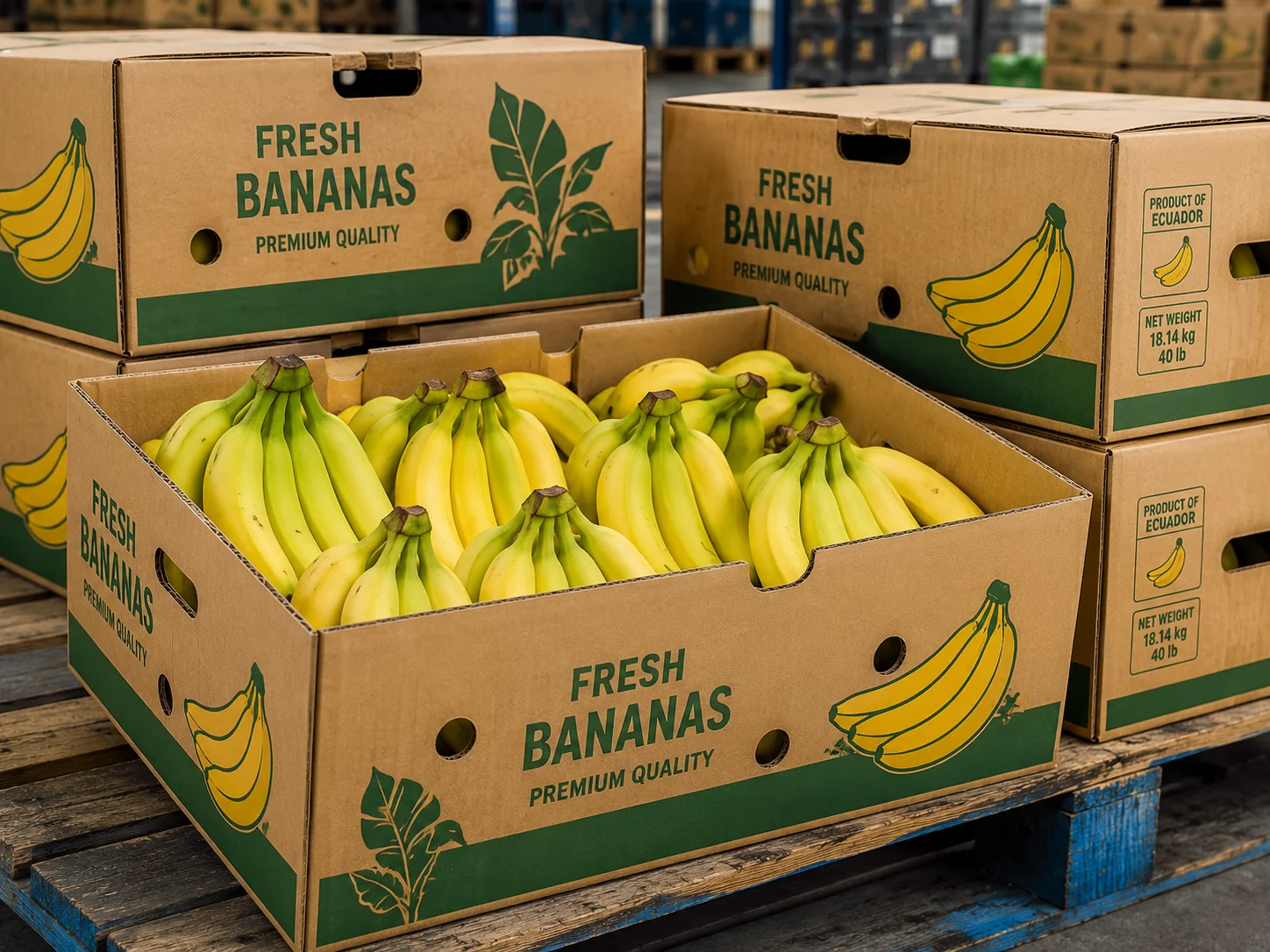 Corrugated banana boxes for fresh produce distribution